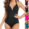 New One-piece Swimsuit Conservative Solid Color Neck Hanging Sexy Slimming Backless