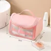 Nouveau sac cosmétique transparent sac de toilette givré PU Flip Bath Bath PVC Sac de rangement à crochet portable translucide