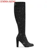 Boots Women Crystal Autumn Winter Stretch Over The Knee Socks Shoes 2024 Lår High Botas de Mujer kvinnliga botiner
