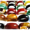 20шт/лот мужчины женщины Mticolor Гладкое твердое нефритовое кольцо Lady Beautif Agate Natural Gem Stone Charm Любитель ювелирных украшений Рождество подарки Dh0uf