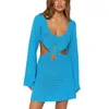 Casual jurken dames haakjes gebreide jurk met lange mouwen holle out kijken door cover up mini sexy uitsparingen bodycone bodycon