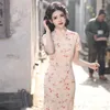 Etnische kleding Chinese kleding voor vrouwen Qipao print roze dames lange cheongsams china traditionele kleding zomer elegante midi -jurken