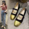 Casual Shoes Spring Summer Autumn Women Square Gold Color Toe Heels Mary Jane Zapatos grunt slip på klänningen