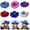 Beret Plush Cowgirl Hat Western Rolled Brims Brims Cowboy Hats for Stage Perform