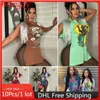 Camisas femininas 10pcs itens a granel Lotes de atacado impressos em vínculo de pescoço camisa de franja top mulher roupas 2024 Tops de moda de verão Streewear