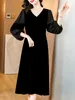 Повседневные платья 2024 Международный бренд осенний зимний черный бархатный лоскут жаккардовый платье с длинным рукавом женщин роскошный элегантный выпускной