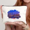 Cosmetic Bags Dubai Dublin Ireland Dubrovnik Croatia Watercolor Ink Oil Painting Canvas Makeup Toilet Bag Pencil Case Zipper Pouch