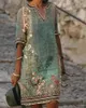 春と夏の女性服民族スタイル印刷されたカジュアルvネックドレス1622