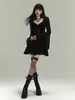 Casual klänningar designade Goth Fashion Women Dress Long Flare Sleeve Slim Pullover Square Collar Lace Patchwork Gothic Style Ladies