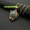Iced Out Bling Leopard Head Pendants Halsband med guldfärg rostfritt stålkedja kubik zirkon män hiphop smycken gåva