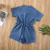 Rompers Baby summer clothing baby girl jumpsuit pure blue denim dressL24F