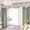 Cortina tamanho personalizado de cor sólida de cor sólida verde Jacquard cortinas de luxo para sala de estar para quarto de jantar tule tulle valance window renda decoração