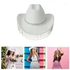 Boinas de fashion pérolas borlas com chapéu de cowboy women hand misando cowgirl de cristal para carnaval de carnaval festival de festas de festas