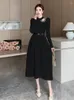 Casual Dresses Autumn Winter Women Sexy Hollow Out Off Shoulder Sticked Dress French Fashion Advanced Sense Belt Collocation tröja