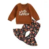 Set di abbigliamento Halloween per bambini abiti da ragazza set di zucca stampa e pantaloni outfit per lettere per lettere per ragazze neonati nati top