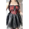 Casual Dresses Gothic Women's Dress Wind Sex Suspend For Summer Dark Punk Style Place Patchwork Puffy Skin Super Short