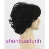 Mens short curly set with oblique bangs hair dark brown black fluffy wig