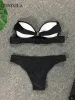 Установите 2023 Женщина Отдельная купальственная пляж наряды с высокой талией сексуальные бикини набор 2 штуки плюс размер купальный костюм женские женские купальники