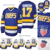 O filme do MoviehockeyHanson Brother Jersey 16 Jack 17 Steve 18 Jeff Charlestown Chiefs costurou Hanson Brother Movie Hockey Jerseys Shipping S-S-XXXL