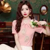 Blouses pour femmes 2024 Chemises d'été à manches courtes doublées chinois mincer les dames bouffées couleurs colorites simples tops