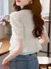 Blouses pour femmes Couleur couleurs revers de mode Blouse de bureau féminine bouffée Puff Short Casual Tops 2024 Été Femmes Sweet Ruffles