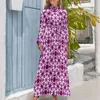 Lässige Kleider Barock Blumendruckkleid Langarm Vintage Böhmen sexy Maxi hoher Nacken Stylish Boho Beach Geburtstagsgeschenk