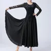 Stage Wear Womens Ballroom Lyrical Dance Dress Lace Long Sleeve Patchwork Rooks voor Waltz Cha-Cha Performance Competition