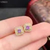 Bolzenallergie kostenlos 925 Silberquadrat -Bolzenohrringe für tägliche Verschleiß 3 mm 0.2ct Natürliche Amethystohrringe mit 3 Schichten 18K Gold plattiert D240426