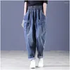 Dames jeans herfst denim harem broek vrouwen retro streetwear hoge taille vrouwelijke losse elastische casual broek 2024