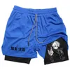 Anime Compression shorts Summer Sportswear Men Gym 2 In 1 training workout Male fitness sport 240412