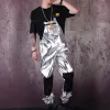 Overaller man stora barn chic mode silver metallbyxor hip hop heap live show dance costumes byxor byxor