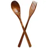 Forks Noodles Wooden Fork And Spoon Spoons Delicate Appetizer Eating Table Ergonomic Salad Dessert Mixing Tableware