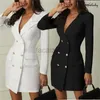 Casual jurken dames zakelijke mini jurk elegant kantoor dames kleding dubbele borst winter herfst vrouwelijk blazer vestidos outparty casual rok