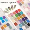 Glitter 32PCS Solid Nail Pigment Aurora Perly Nail Art Art Fablor Metalowa paleta z pędzlem Rysuj Glitter Powder Paznt Gwóźdź Zestaw artystyczny