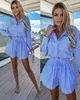 Basic Casual Dresses Designer Dress Women's New INS Casual Fashion Stripe Shirt Shorts Set