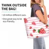 ショッピングバッグストロベリーエクストラ大きな食料品バッグ赤と白のストライプ再利用可能なトートトラベルストレージショルダー