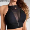 Tanks pour femmes Camis Hollow Out Mesh Sexy Corset Top Femmes Y2K Vêtements sans coudre noire de l'épaule Viete d'été Halter Tob Top Femme 2024 D240427