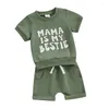 衣料品セット幼児の男の子の女の子の夏の服装パパマス、つまり刺繍半袖シャツのトップスとショートパンツ2pcsセット