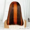 Synthetische Perücken 12A Doppelbürstete Perücke mit 200% Dichte Ombre Highlight Bob 13x4 Spitzenfront menschliches Haar Straight Q240427