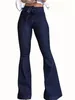 Navy Blue Flared Jeans Autumn High-Stretch With Waistband Bell Bottom Wide Legs Denim Pants Womens Denim Jeans Clothing 240419