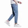 Heren jeans lente/zomer nieuwe heren jeans jeugd elastische 9-inch kleine rechte been lichtblauwe spijkerbroek plus size broek plus size broek