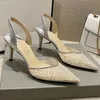 Silver High Heels Sandals Shoes For Woman 2024 New Fashion Mesh Sequin Summer Hollow Bridal Wedding High Heels Silver Sandals Party Point Toe Luxury Women Shoes Shoes