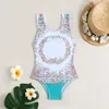 Ins Little Girls Letter Gedrukte eendelige zwempakontwerper Toddlers Floral Bikini Swim Summer Beach Sport Baden Pakken Fashion Children Spa Swimming S1349