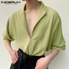 Casual shirts voor heren Koreaanse stijl knappe Incerun Tops 2024 Solid Simple Texture Streetwear Male revers Lapel Lange mouwen Blouse S-5XL