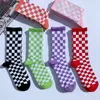 Men's Socks Fashion Checkerboard Men Street Sports Print Skateboard Hip Hop Middle Tube Flame Women