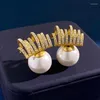 Stud Earrings Fashion Shell Pearl Claw Cuff Earring Double Face With CZ Zircon Gold Plated Gift For Women Party Wedding Jewelry