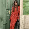 Casual Dresses Fall Long Sleeve Maxi Dress for Women 2023 Fashion Bodycon Slim Chiffon Red Print Party Elegant Vestidos S63D2