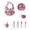Matande babyartiklar med gratis frakt Silikon Baby Cups Bowls Bibs SUCURTY DISHS UTSILS SETS 100% matkvalitet Silikon baby grejer