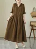 Party Dresses Cotton Vintage Solid Color for Women 2024 Summer Casual Long Fashion Dress Femme Robe Office Lady Elegant Clothing