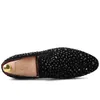 Zwarte spikes merk herentoers loafers luxe schoenen denim en metalen pailletten hoogwaardige casual mannen 240410